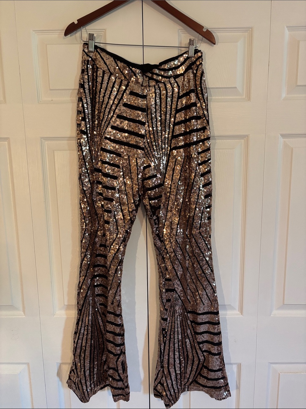 Sequin Flared Pants in Gold and Black